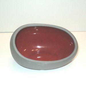 Tea Light Votive Holder 4.75" Ceramic Gray & Red Handmade in the Philippines NEW